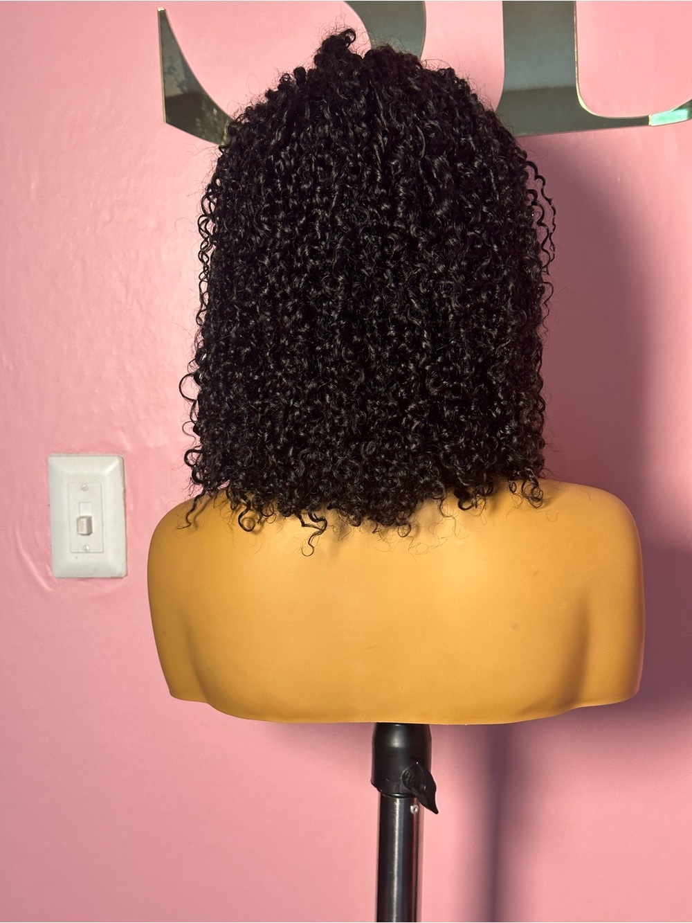 Black Curly Pixie Bob Wig - human Hair 14 inch 13/4 250 density